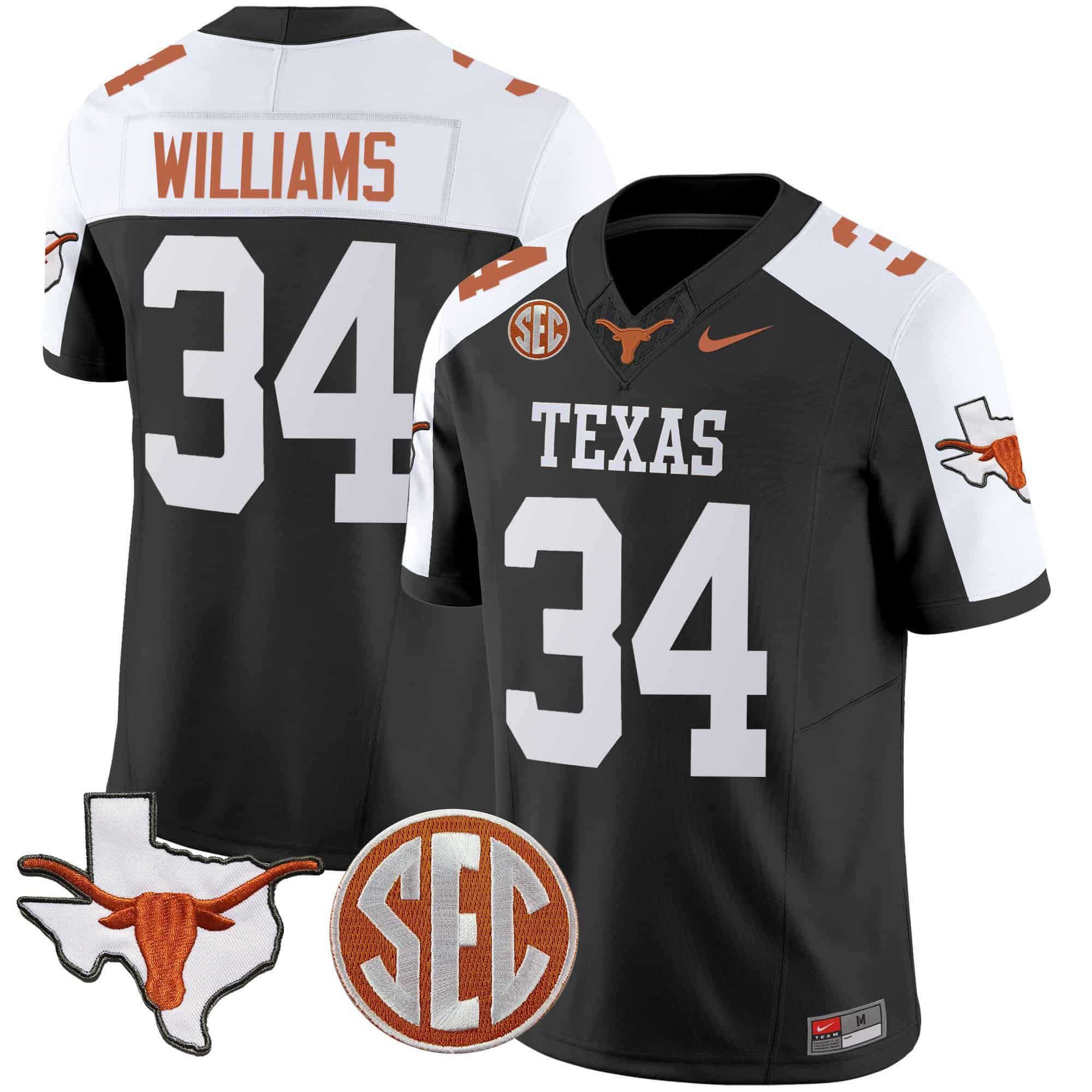 Men Texas Longhorns #34 Williams Black 2024 Nike State Map & SEC Patch Vapor NCAA Jersey->indianapolis colts->NFL Jersey
